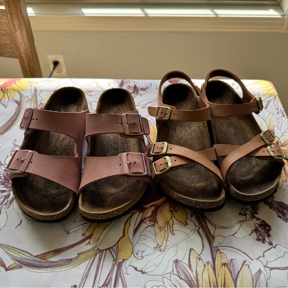 Birkenstock Kids Brown and Pink Dual-strap Sandals (Pair)
